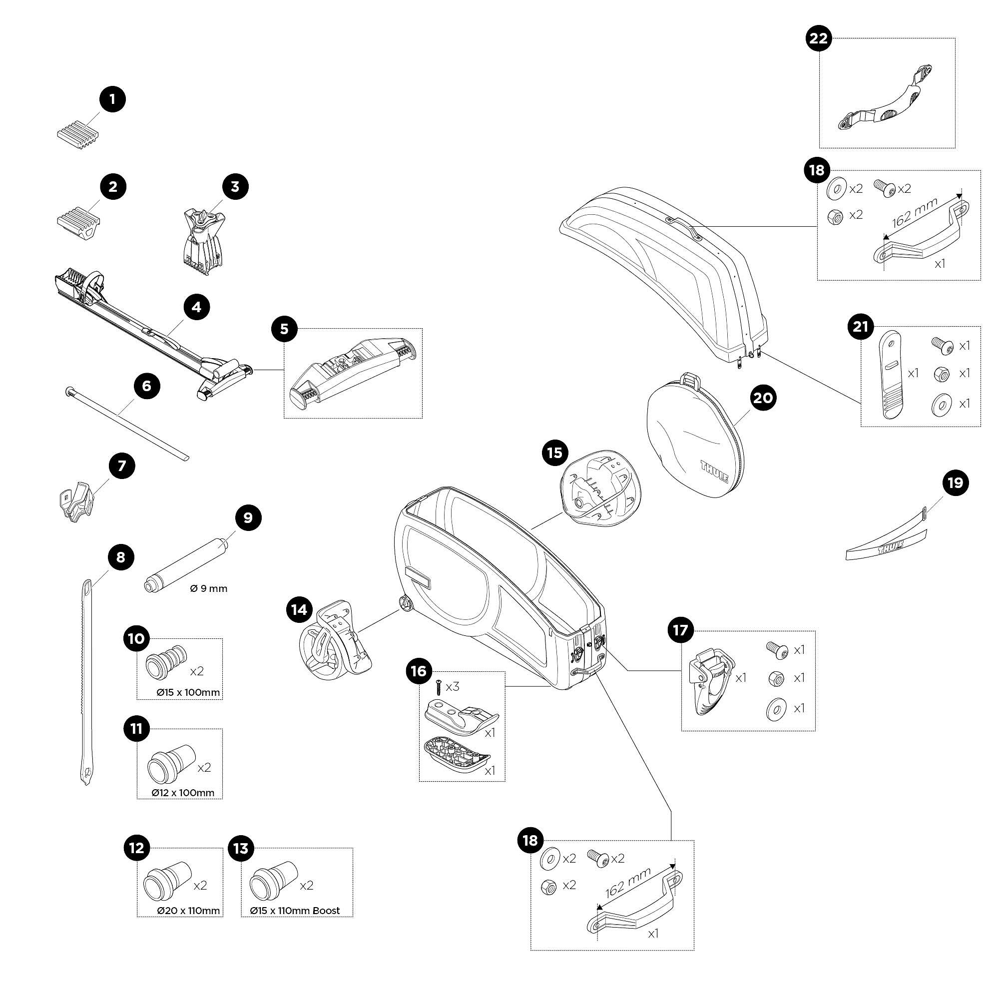 Thule RoundTrip Transition 100502 kerékpár szállító bőrönd bontott ábra Thule RoundTrip Transition 100502 kerékpár szállító bőrönd bontott ábra