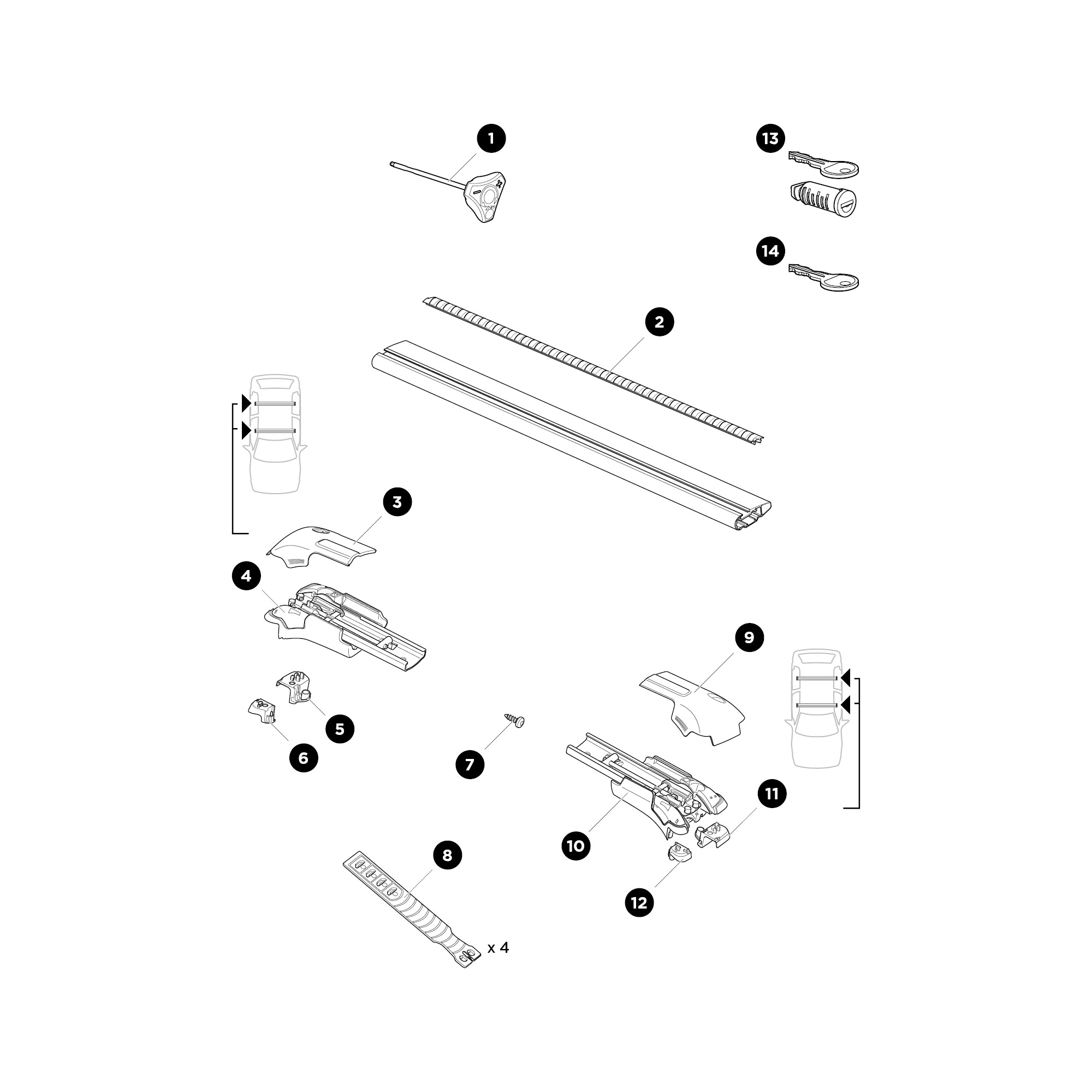 Thule WingBar Edge 9582 csomagtartó talp és rúd, tetőkorlátos autókhoz bontott ábra Thule WingBar Edge 9582 csomagtartó talp és rúd, tetőkorlátos autókhoz bontott ábra