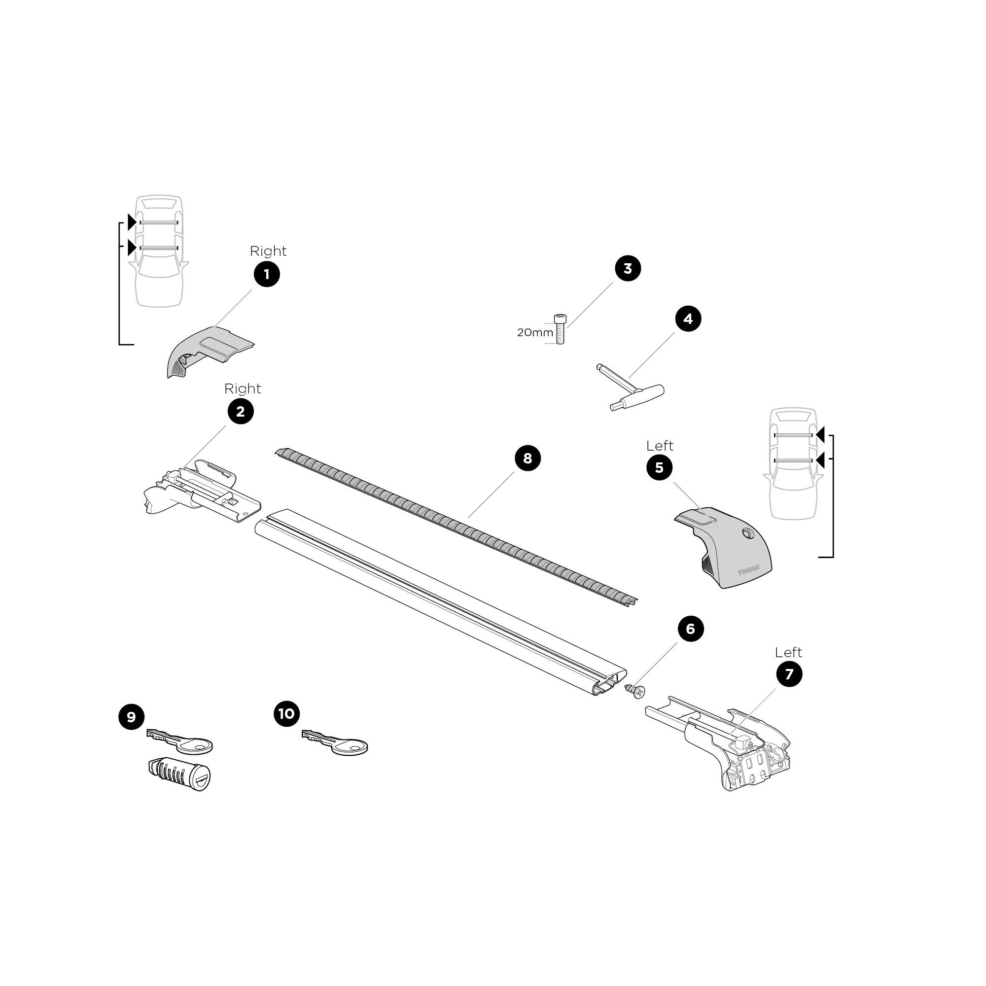 Thule WingBar Edge 9592 csomagtartó talp és rúd, fixpontos vagy integrált tetősínes, Kit nélkül bontott ábra Thule WingBar Edge 9592 csomagtartó talp és rúd, fixpontos vagy integrált tetősínes, Kit nélkül bontott ábra