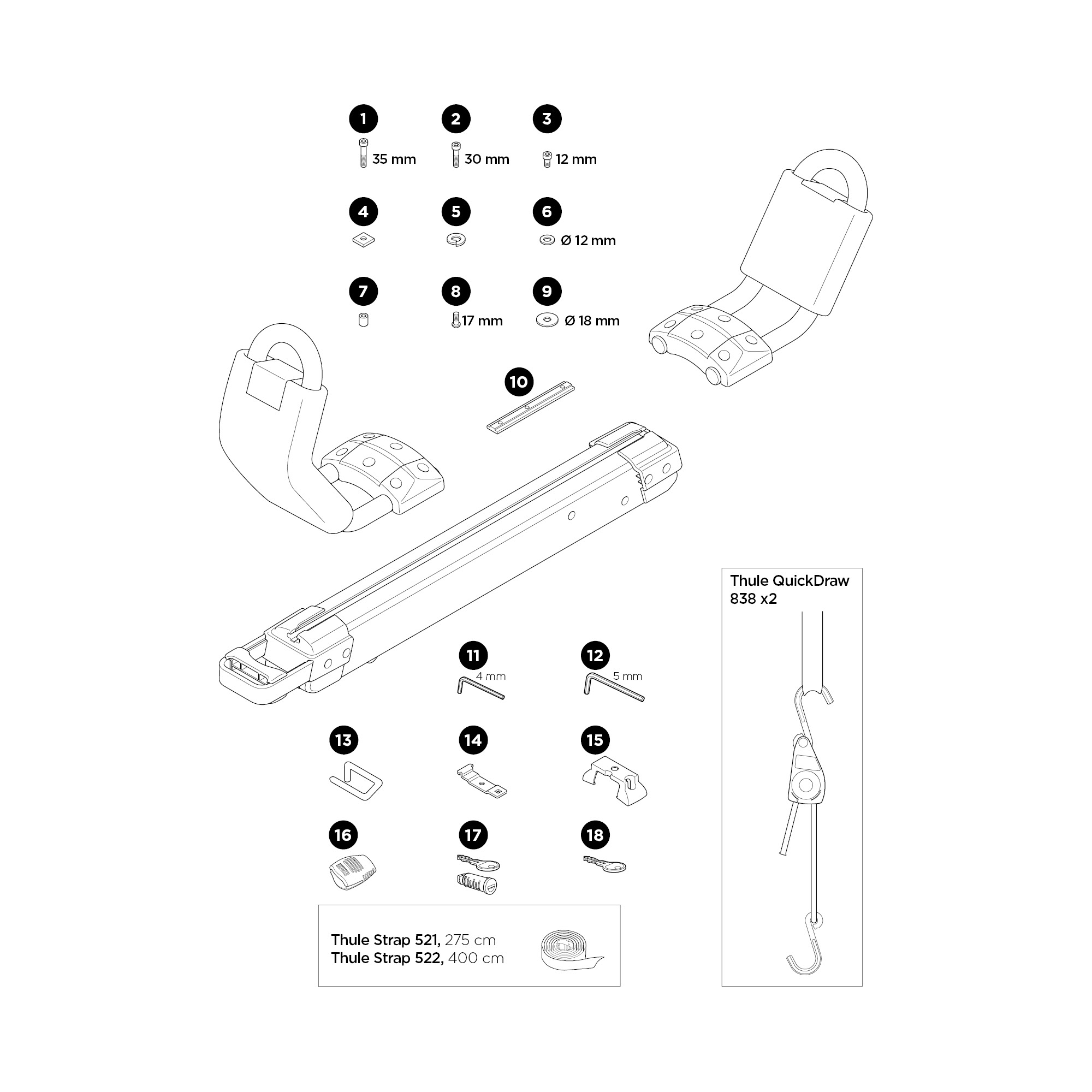 Thule Hullavator Pro 898 kajakszállító bontott ábra Thule Hullavator Pro 898 kajakszállító bontott ábra