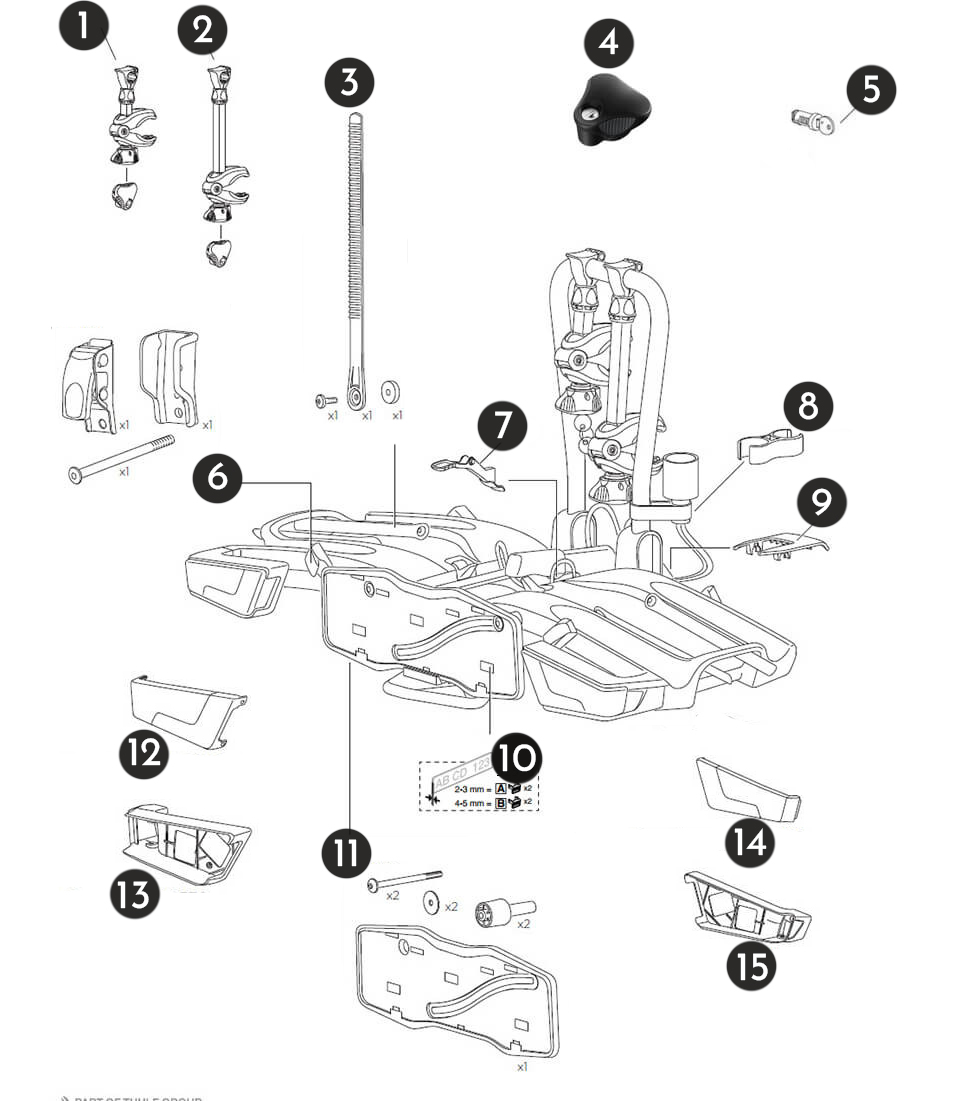 Thule EasyFold XT 933 2-es kerékpártartó vonóhorogra, fekete, bontott ábra Thule EasyFold XT 933 2-es kerékpártartó vonóhorogra, fekete, bontott ábra