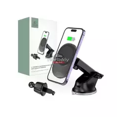 Tech-Protect Qi vezeték nélküli, szellőzőrácsba illeszthető/műszerfalra szerelhető autós tartó/gyorstöltő MagSafe vezeték nélküli funkcióval - Tech-Protect MM15W-V1 - fekete
