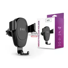 Setty univerzális Qi vezeték nélküli, szellőzőrácsba illeszthető autós tartó/gyorstöltő - 10 W - Setty IUS-01 - Qi szabványos - fekete