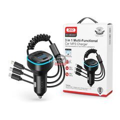 XO Bluetooth FM-transmitter/szivargyújtó töltő - USB + Type-C + MP3/FLAC/APE + Pendrive/TF-kártyaolvasó - XO BCC07 3in1 Car Charger - fekete