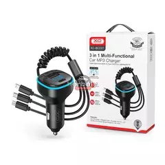 XO Bluetooth FM-transmitter/szivargyújtó töltő - USB + Type-C + MP3/FLAC/APE + Pendrive/TF-kártyaolvasó - XO BCC07 3in1 Car Charger - fekete