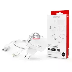 HAMA hálózati töltő adapter USB bemenettel + USB - Lightning kábel - 12W - HAMA Charger Kit with Lightning Plus - fehér