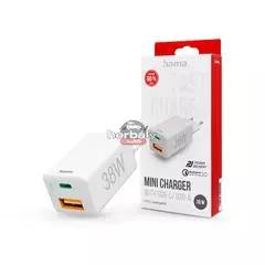 HAMA hálózati töltő adapter Type-C + USB bemenettel - 38W - HAMA Mini Fast Charge PD3.0 + QC3.0 - fehér