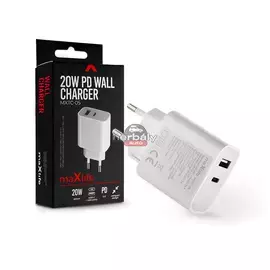 Maxlife hálózati töltő adapter Type-C + USB bemenettel - 20W - Maxlife MXTC-05 Wall Charger PD3.0 - fehér