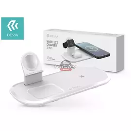 Devia Qi univerzális vezeték nélküli töltő állomás - 15W - Devia V.5 3in1 Wireless Charger for Smartphone + Apple Watch + Earphone - fehér