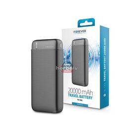 Univerzális hordozható, asztali akkumulátor töltő - Forever TB-100L Power Bank -2xUSB+Type-C+MicroUSB - 20.000 mAh - fekete