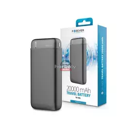 Univerzális hordozható, asztali akkumulátor töltő - Forever TB-100L Power Bank -2xUSB+Type-C+MicroUSB - 20.000 mAh - fekete