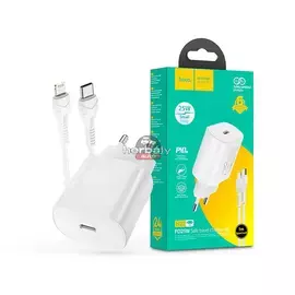 HOCO hálózati töltő adapter Type-C bemenettel + 1 m-es Type-C - Lightning kábel - 25W - HOCO N22 Charger Set PD + QC - fehér