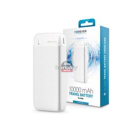 Univerzális hordozható, asztali akkumulátor töltő - Forever TB-100M Power Bank - USB+Type-C+MicroUSB - 10.000 mAh - fehér