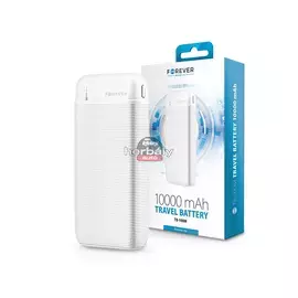 Univerzális hordozható, asztali akkumulátor töltő - Forever TB-100M Power Bank - USB+Type-C+MicroUSB - 10.000 mAh - fehér