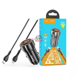 HOCO szivargyújtós töltő adapter USB + Type-C bemenettel + Lightning - Type-C kábel - 20W - HOCO Z46A Quick Car Charger Set PD 20W + QC 3.0 - fekete