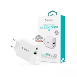 Devia hálózati töltő adapter Type-C + USB bemenettel - 20W - Devia Smart Series PD3.0 + QC3.0 - Qualcomm Quick Charge 3.0 - fehér