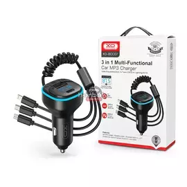 XO Bluetooth FM-transmitter/szivargyújtó töltő - USB + Type-C + MP3/FLAC/APE + Pendrive/TF-kártyaolvasó - XO BCC07 3in1 Car Charger - fekete