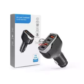 Quad szivargyújtó töltő adapter 2xUSB + 2xType-C bemenettel - 66W - Quad CC53-2A2C Car Charger PD 66W + QC 3.0 - fekete
