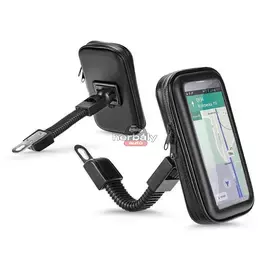 Univerzális kerékpárra/motorkerékpárra szerelhető, por- és cseppálló telefontartó 6.4-8'' méretű készülékekhez - fekete