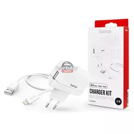 HAMA hálózati töltő adapter USB bemenettel + USB - Lightning kábel - 12W - HAMA Charger Kit with Lightning Plus - fehér