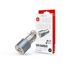 HAMA szivargyújtó töltő adapter USB + Type-C bemenettel - 38W - HAMA Charger Kitwith USB-C/USB-A PD3.0 + QC3.0 - szürke