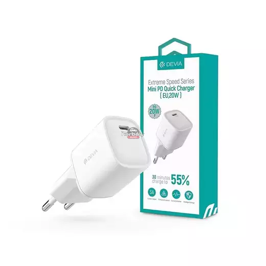 Devia hálózati töltő adapter Type-C bemenettel - 20W - Devia Extreme Speed Series Mini PD Fast Charger - fehér