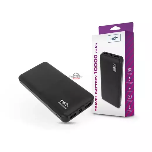 Setty univerzális hordozható, asztali akkumulátor töltő - Setty Power Bank - 2xUSB - 10.000 mAh - fekete