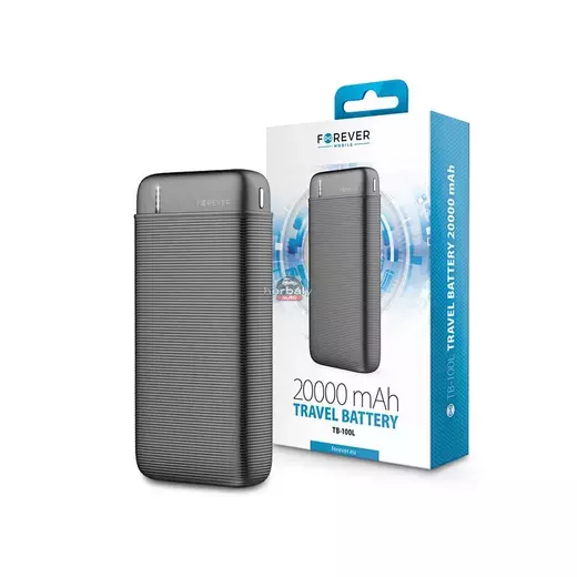 Univerzális hordozható, asztali akkumulátor töltő - Forever TB-100L Power Bank -2xUSB+Type-C+MicroUSB - 20.000 mAh - fekete Univerzális hordozható, asztali akkumulátor töltő - Forever TB-100L Power Bank -2xUSB+Type-C+MicroUSB - 20.000 mAh - fekete