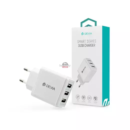 Devia 3xUSB hálózati töltő adapter - 5V/3,4A - Devia Smart Series 3 USB Charger - fehér