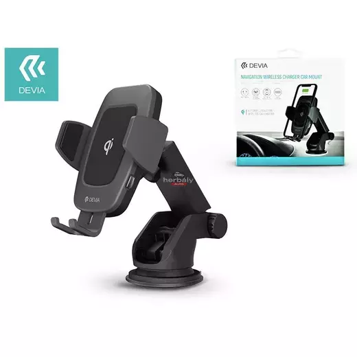 Devia szellőzőrácsba illeszthető / műszerfalra ragasztható vezeték nélküli autóstöltő/tartó - 5V/2A - Devia Navigation Wireless Charger Car Mount - 10W - Qi szabványos - fekete