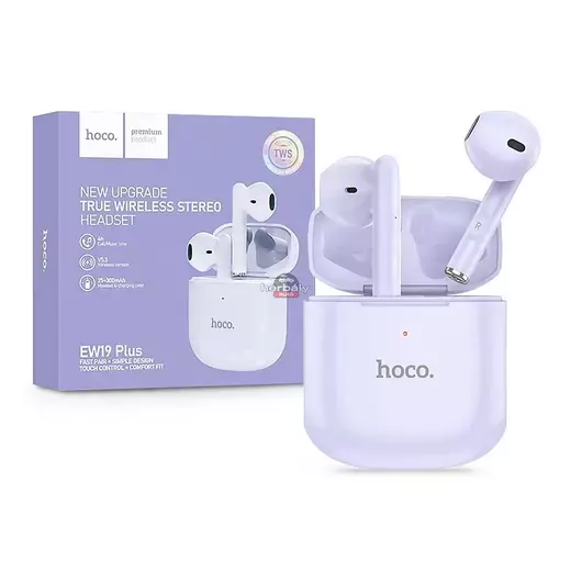 HOCO TWS Bluetooth sztereó headset v5.3 + töltőtok - HOCO EW19 Plus True Wireless Earphones with Charging Case - lila