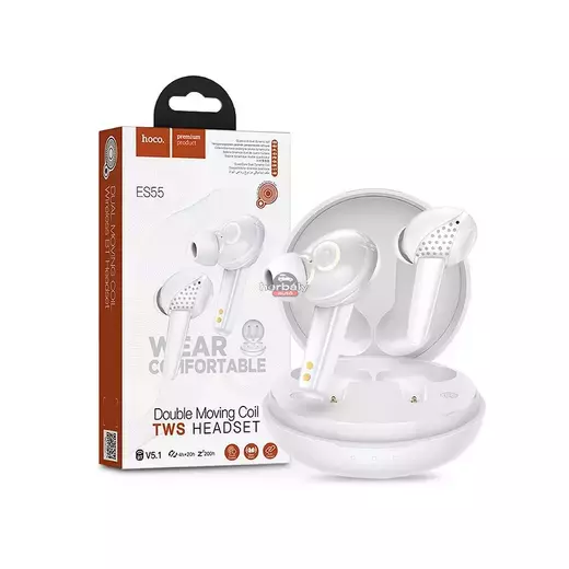 HOCO TWS Bluetooth sztereó headset v5.1 + töltőtok - HOCO ES55 True Wireless Earphones with Charging Case - fehér