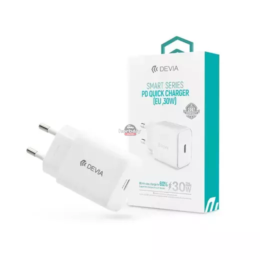 Devia hálózati töltő adapter Type-C bemenettel - 30W - Devia Smart Series PD3.0 Quick Charger - fehér