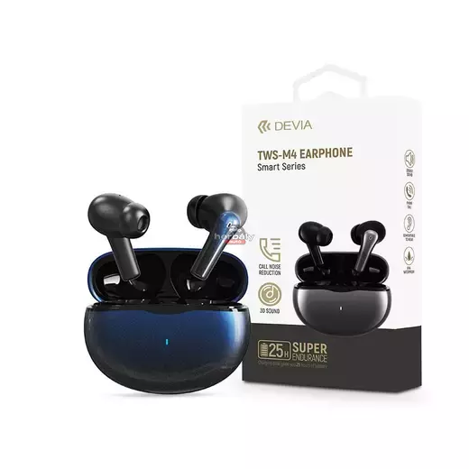 Devia TWS Bluetooth sztereó headset v5.2 + töltőtok - Devia TWS-M4 Earphone TrueWireless Earphones with Charging Case - sötétkék