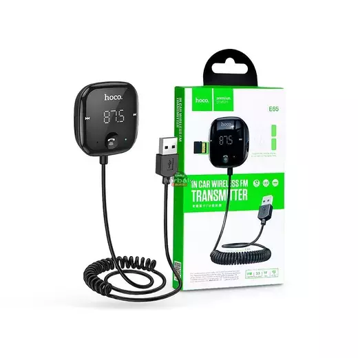 HOCO Bluetooth FM-transmitter/autós kihangosító - USB + MP3 + AUX + kártyaolvasó- Hoco E65 Wireless FM-Transmitter - fekete