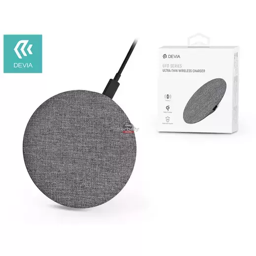 Devia Qi univerzális vezeték nélküli töltő állomás - 15W - Devia UFO Series Ultra Thin Wireless Charger - szürke