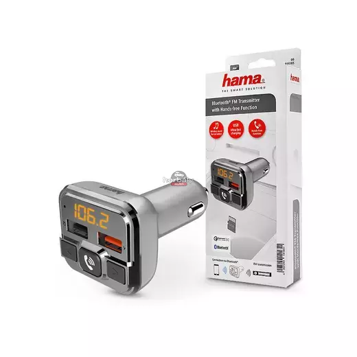 HAMA Bluetooth FM-transmitter/szivargyújtó töltő - 2xUSB + AUX + MP3 + kártyaolvasó + QC 3.0 - ezüst