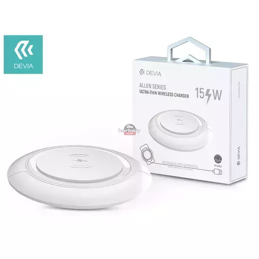 Devia Qi univerzális vezeték nélküli töltő állomás - 15W - Devia Allen Series V3Ultra-Thin Wireless Charger - fehér