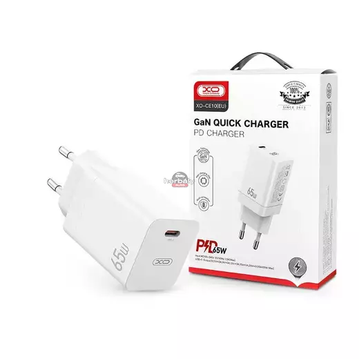 XO GaN hálózati töltő adapter Type-C bemenettel - 65W - XO CE10 PD3.0 + QC3.0 Car Charger - fehér
