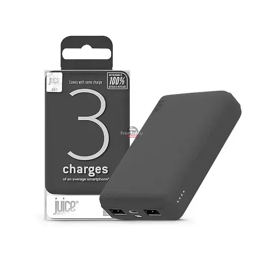 Univerzális hordozható, asztali akkumulátor töltő - Juice ECO 3 Power Bank - 2xUSB +Type-C - 10.000 mAh - szürke Univerzális hordozható, asztali akkumulátor töltő - Juice ECO 3 Power Bank - 2xUSB +Type-C - 10.000 mAh - szürke