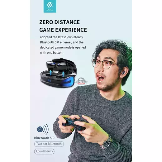 Devia TWS Bluetooth sztereó headset v5.0 + töltőtok - Devia Joy A9 Game Series True Wireless Earphones with Charging Case - fekete