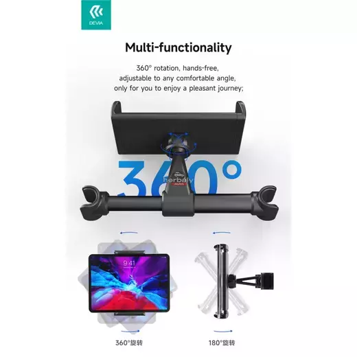Devia univerzális fejtámlára szerelhető telefon/tablet autós tartó 5 - 12 '' méretű készülékekhez - Devia Magic Clip Car Back Seat Tablet Bracke - fekete
