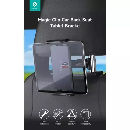 Devia univerzális fejtámlára szerelhető telefon/tablet autós tartó 5 - 12 '' méretű készülékekhez - Devia Magic Clip Car Back Seat Tablet Bracke - fekete