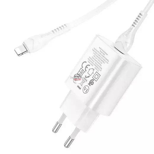 HOCO hálózati töltő adapter Type-C bemenettel + 1 m-es Type-C - Lightning kábel - 25W - HOCO N22 Charger Set PD + QC - fehér