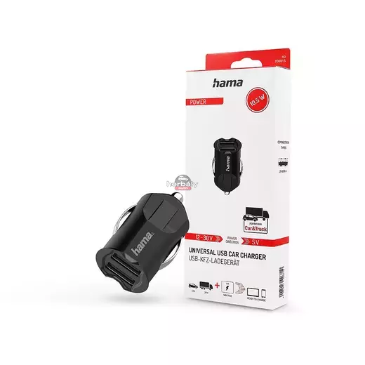 HAMA 2xUSB szivargyújtó töltő adapter - 10.5W - HAMA USB Car Charger Kit - fekete