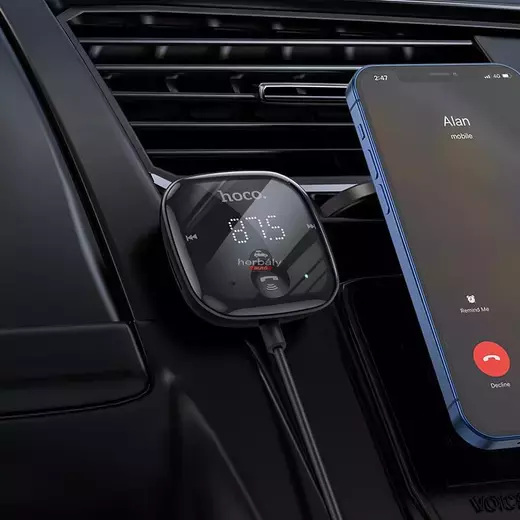HOCO Bluetooth FM-transmitter/autós kihangosító - USB + MP3 + AUX + kártyaolvasó- Hoco E65 Wireless FM-Transmitter - fekete
