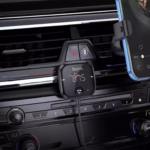 HOCO Bluetooth FM-transmitter/autós kihangosító - USB + MP3 + AUX + kártyaolvasó- Hoco E65 Wireless FM-Transmitter - fekete