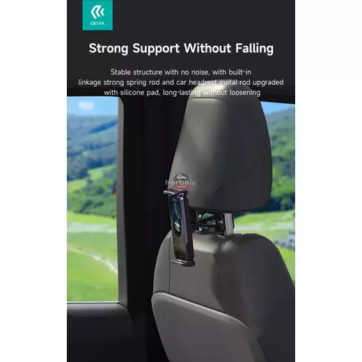 Devia univerzális fejtámlára szerelhető telefon/tablet autós tartó 5 - 12 '' méretű készülékekhez - Devia Magic Clip Car Back Seat Tablet Bracke - fekete
