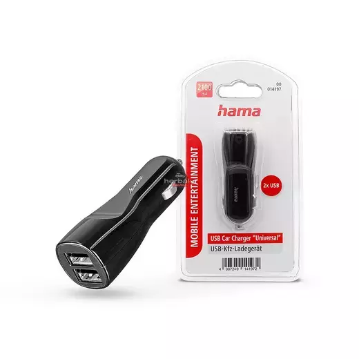 HAMA 2xUSB szivargyújtó töltő adapter - 10.5W - HAMA USB Car Charger - fekete