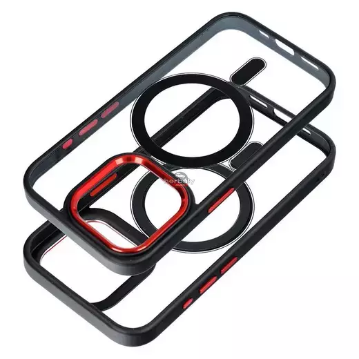 Apple iPhone 15 Plus szilikon hátlap - Edge Mag Cover - fekete/piros/átlátszó